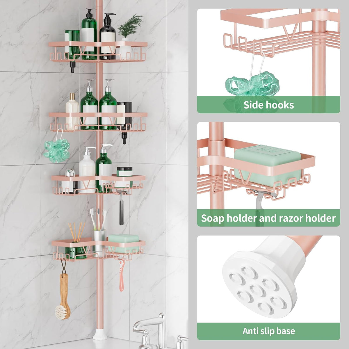 Corner Shower Caddy Tension Pole 4 Tier Shower Caddy Organizer Black