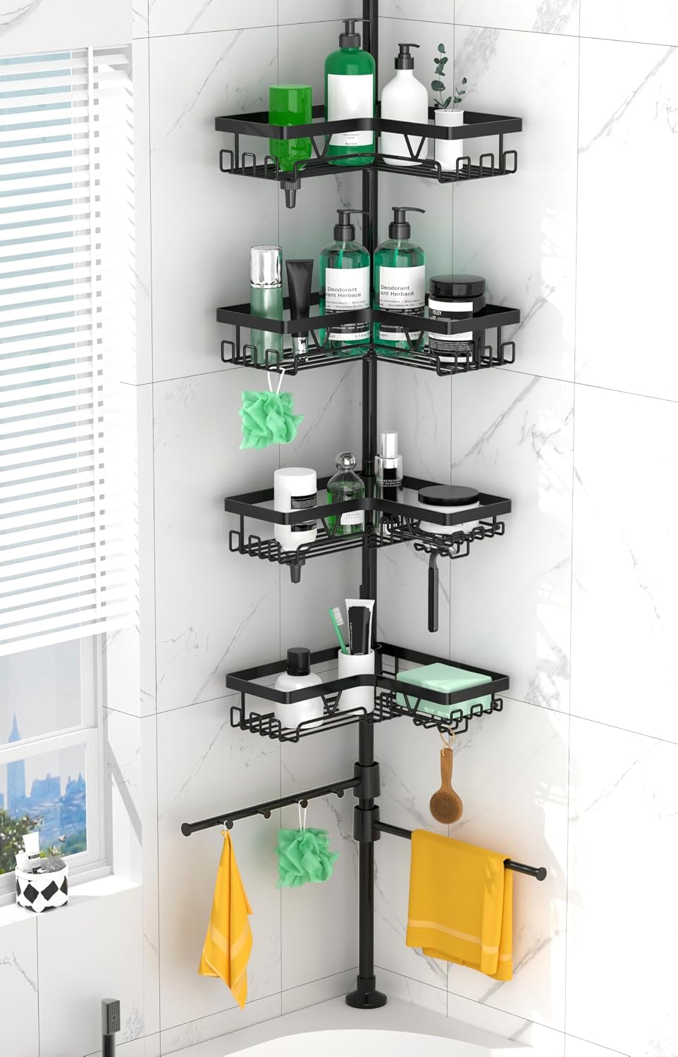 Corner Shower Caddy Tension Pole 4 Tier Shower Caddy Organizer Black