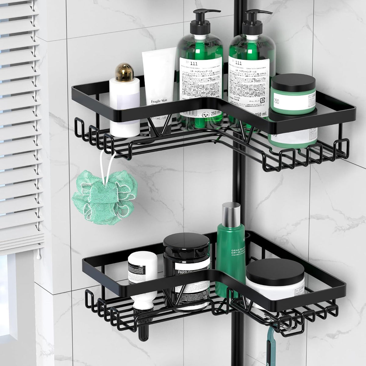 Corner Shower Caddy Tension Pole 4 Tier Shower Caddy Organizer Black