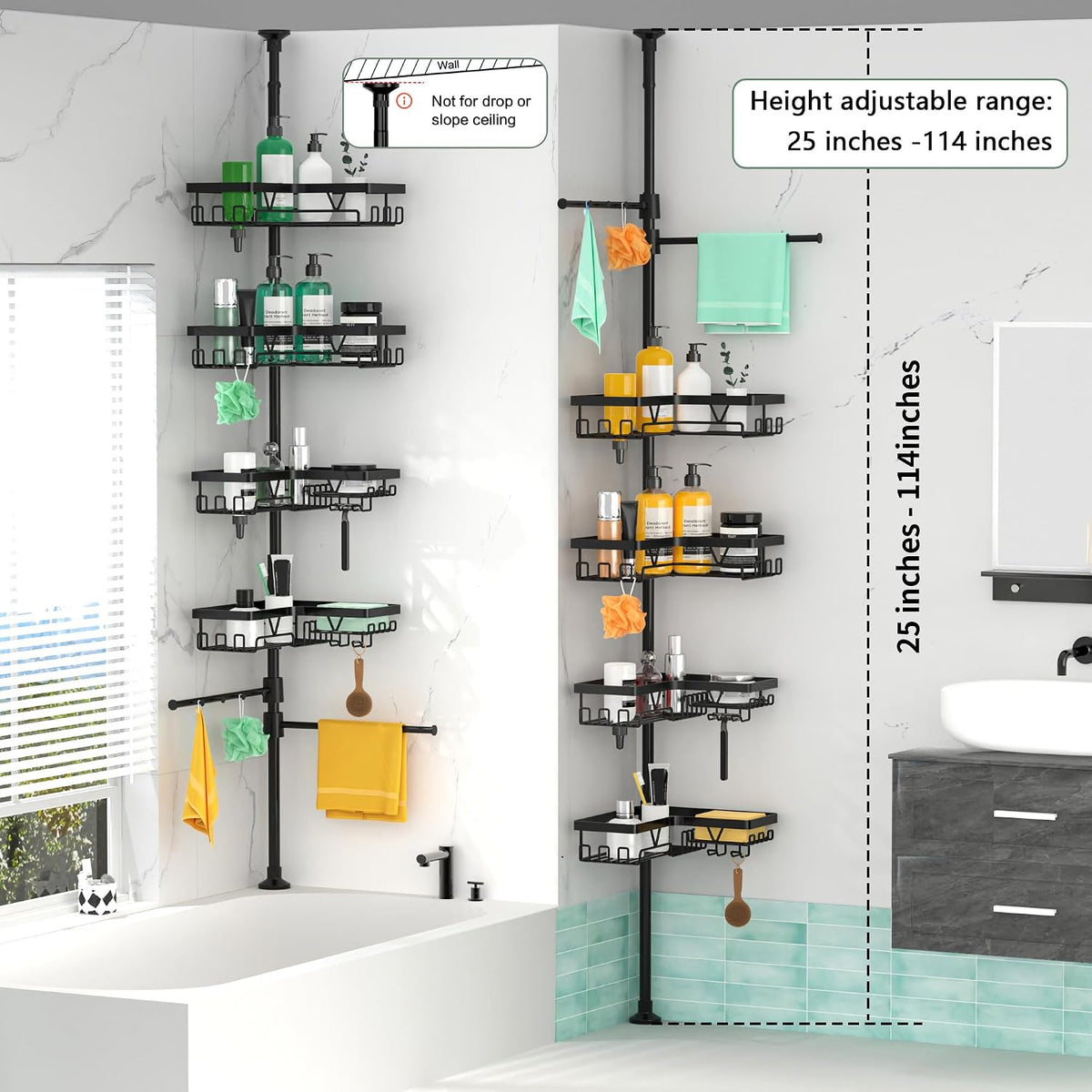 Corner Shower Caddy Tension Pole 4 Tier Shower Caddy Organizer Black