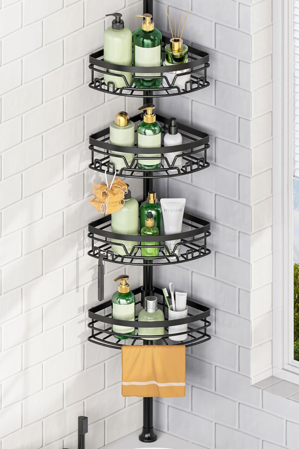 Corner Shower Caddy Tension Pole 4 Tier Shower Caddy Organizer Black