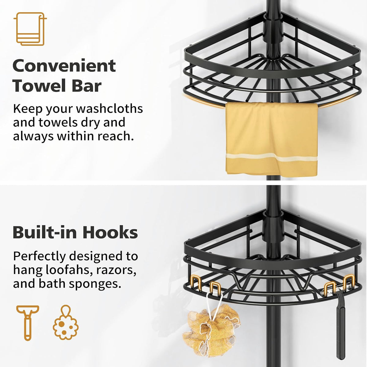 Corner Shower Caddy Tension Pole 4 Tier Shower Caddy Organizer Black