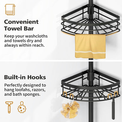 Corner Shower Caddy Tension Pole 4 Tier Shower Caddy Organizer Black