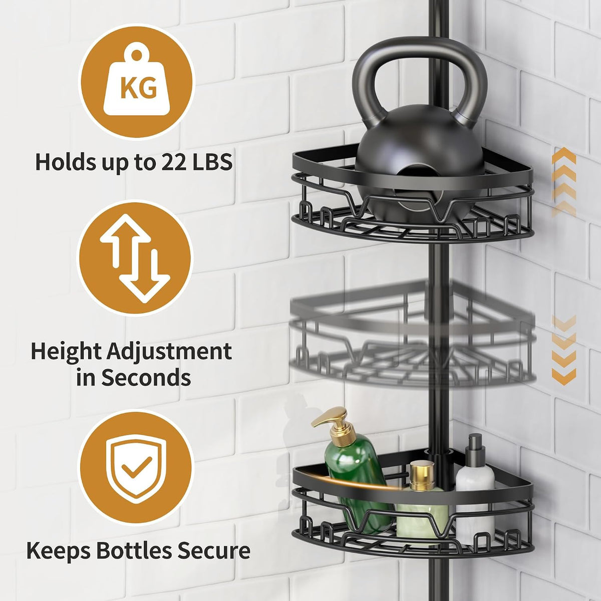 Corner Shower Caddy Tension Pole 4 Tier Shower Caddy Organizer Black