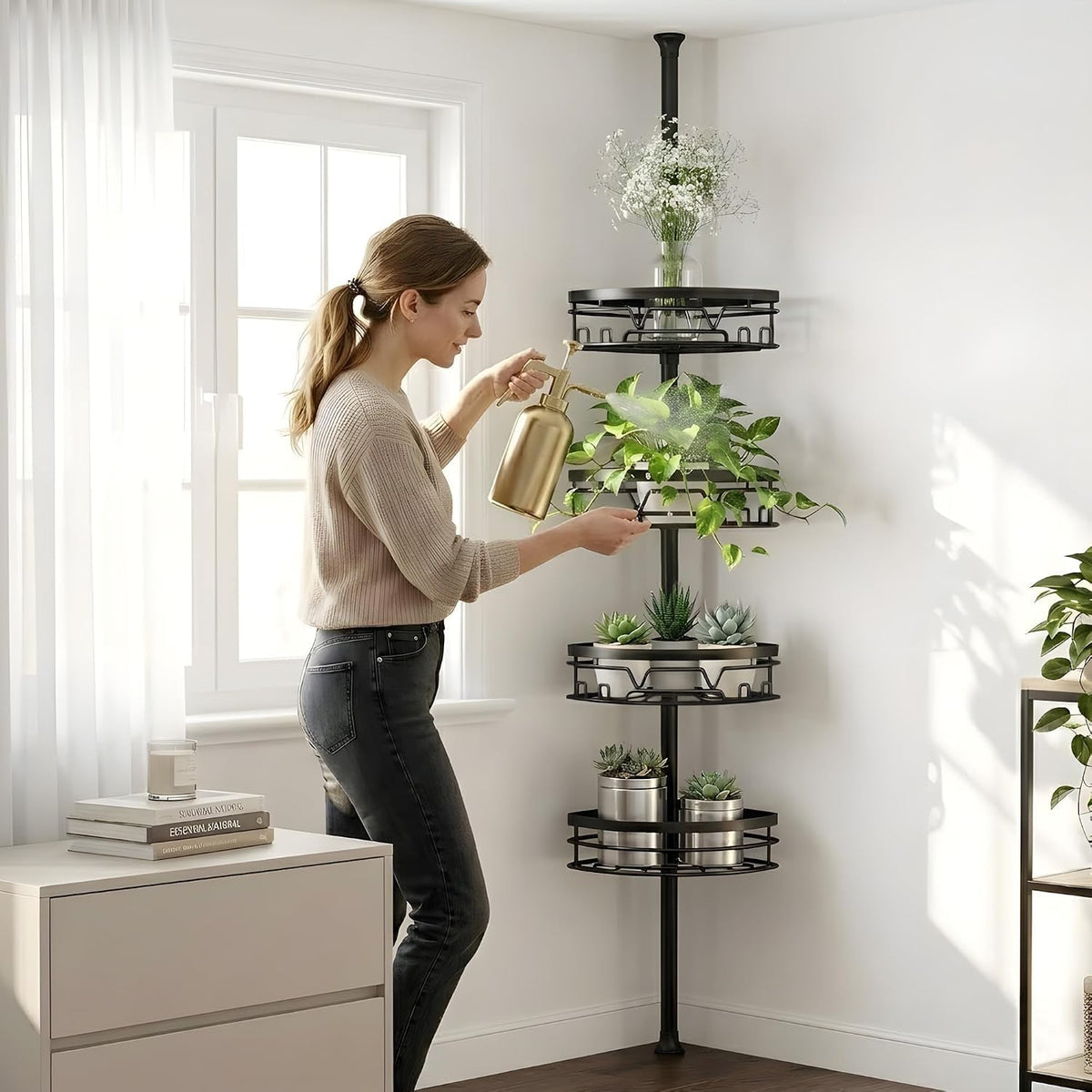 Corner Shower Caddy Tension Pole 4 Tier Shower Caddy Organizer Black