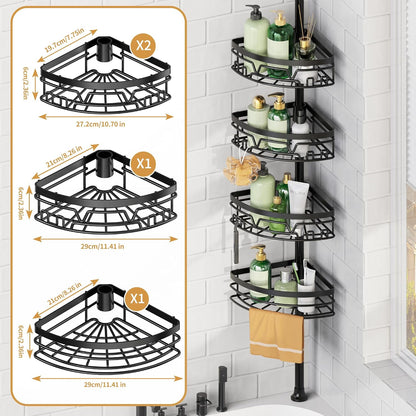 Corner Shower Caddy Tension Pole 4 Tier Shower Caddy Organizer Black