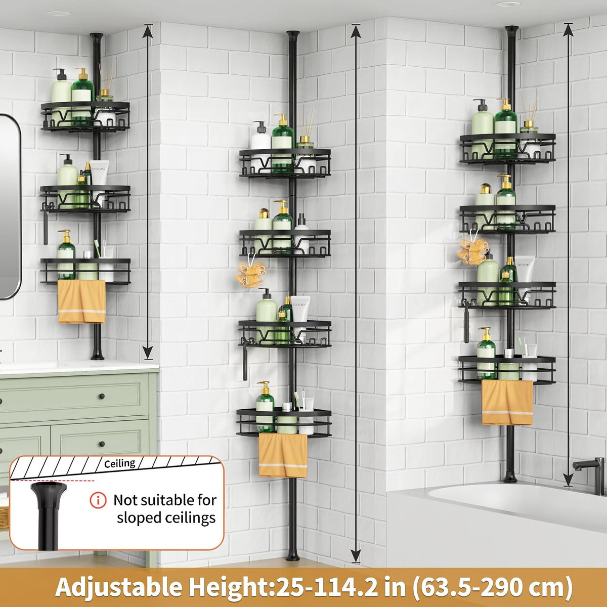 Corner Shower Caddy Tension Pole 4 Tier Shower Caddy Organizer Black