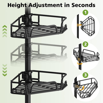 Corner Shower Caddy Tension Pole 4 Tier Shower Caddy Organizer Black