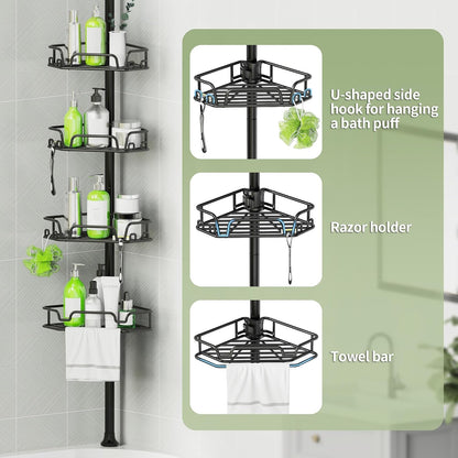 Corner Shower Caddy Tension Pole 4 Tier Shower Caddy Organizer Black