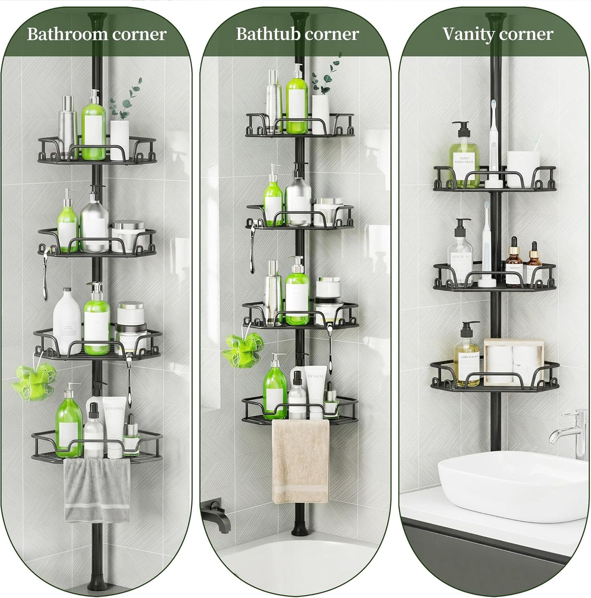 Corner Shower Caddy Tension Pole 4 Tier Shower Caddy Organizer Black