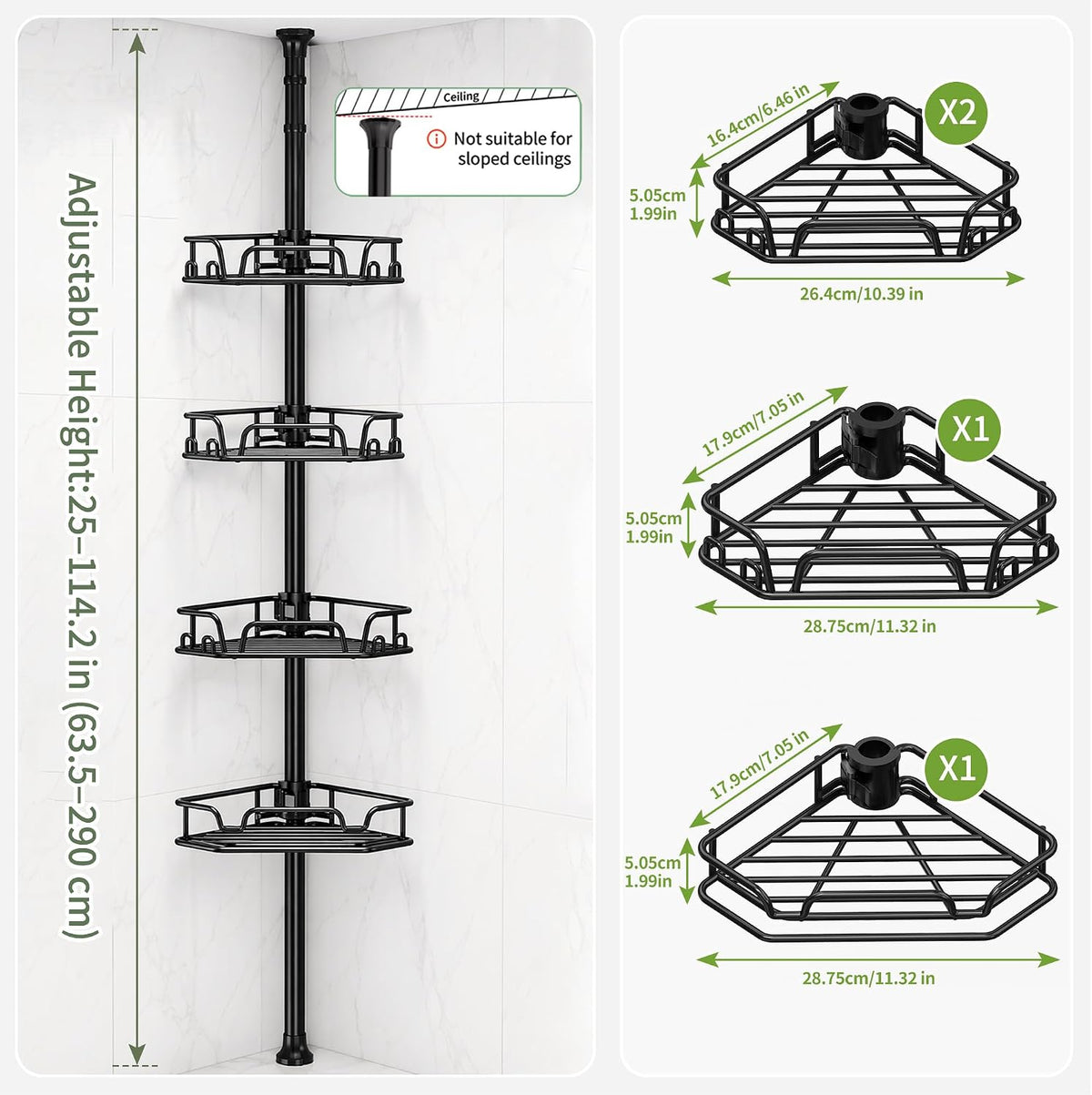 Corner Shower Caddy Tension Pole 4 Tier Shower Caddy Organizer Black