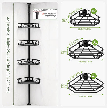 Corner Shower Caddy Tension Pole 4 Tier Shower Caddy Organizer Black