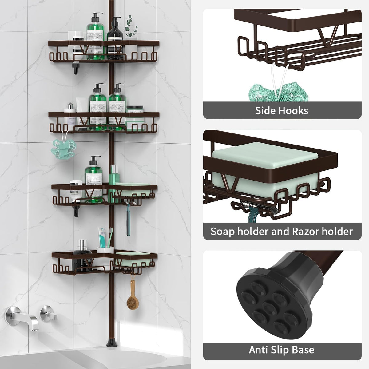 Corner Shower Caddy Tension Pole 4 Tier Shower Caddy Organizer Black