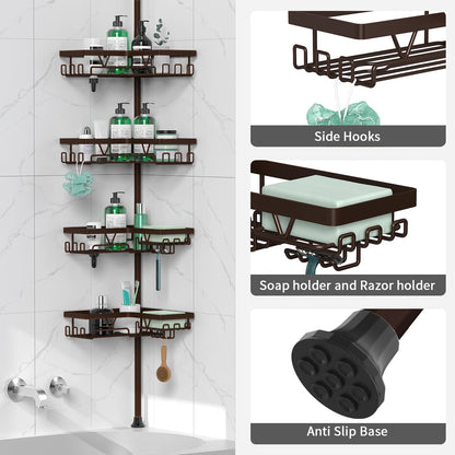 Corner Shower Caddy Tension Pole 4 Tier Shower Caddy Organizer Black