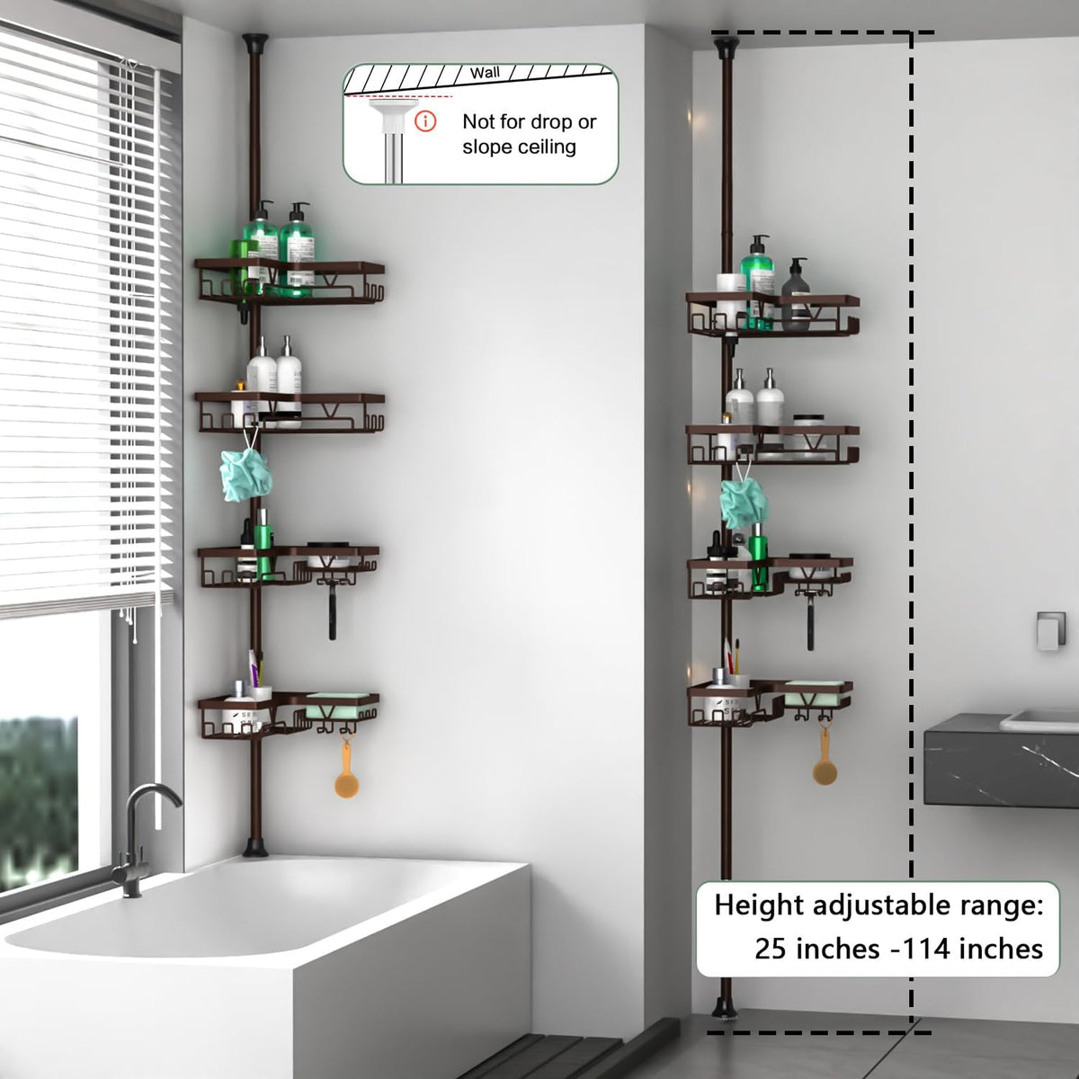 Corner Shower Caddy Tension Pole 4 Tier Shower Caddy Organizer Black
