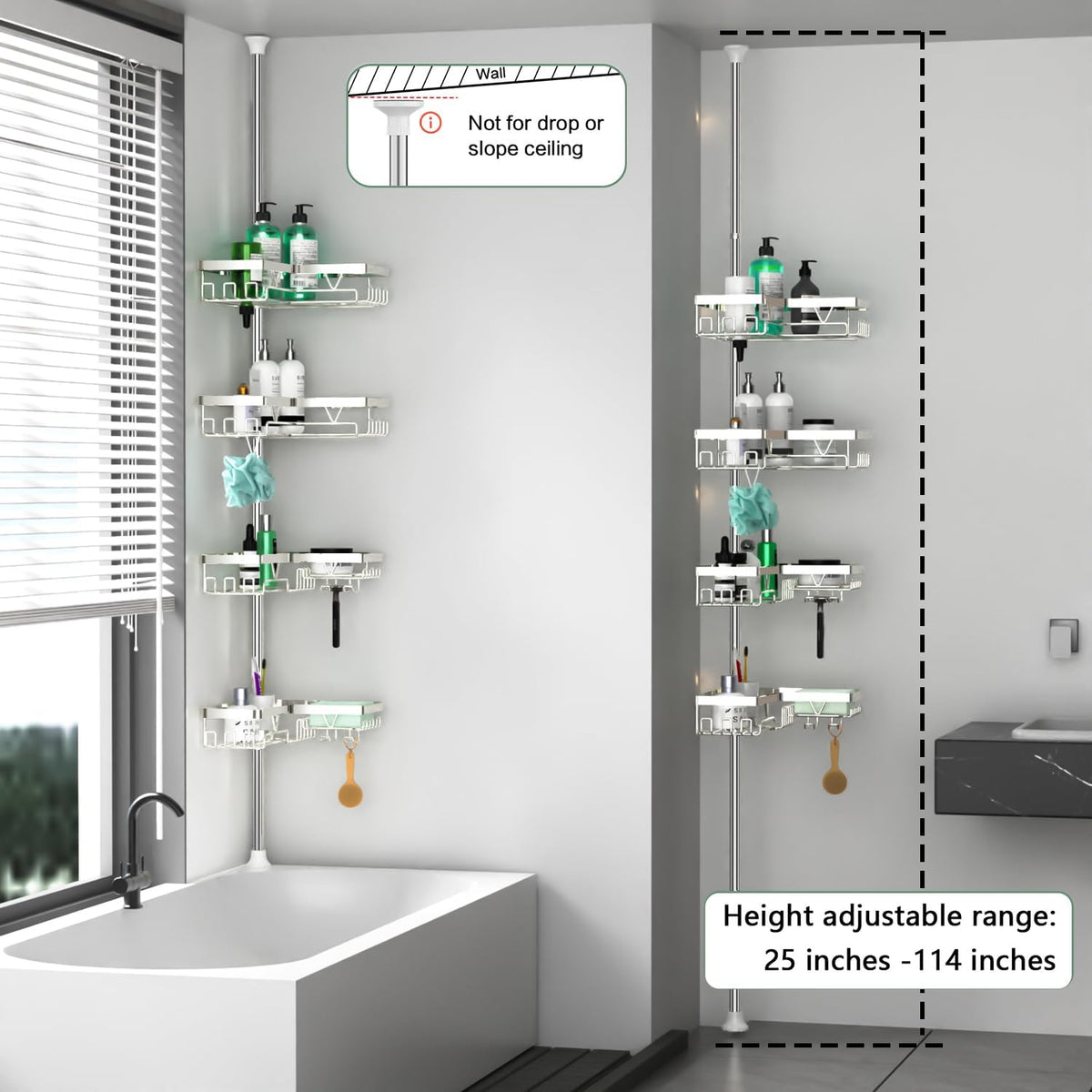 Corner Shower Caddy Tension Pole 4 Tier Shower Caddy Organizer Black