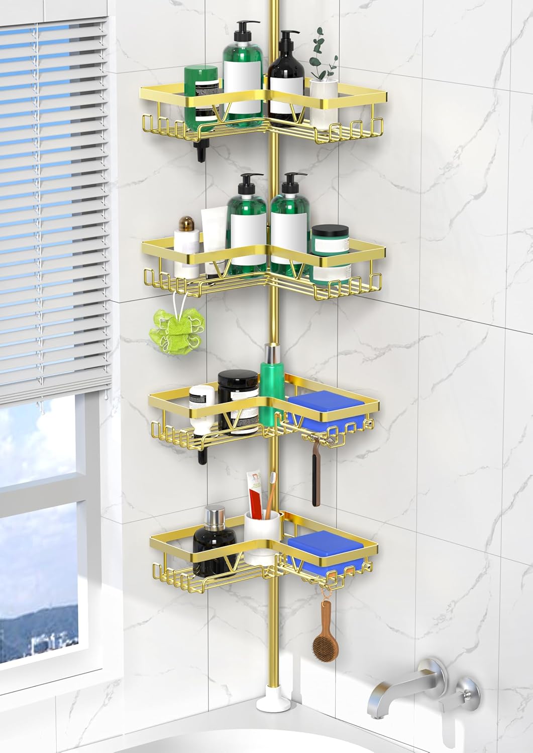 Corner Shower Caddy Tension Pole 4 Tier Shower Caddy Organizer Black