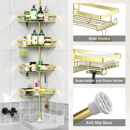 Corner Shower Caddy Tension Pole 4 Tier Shower Caddy Organizer Black