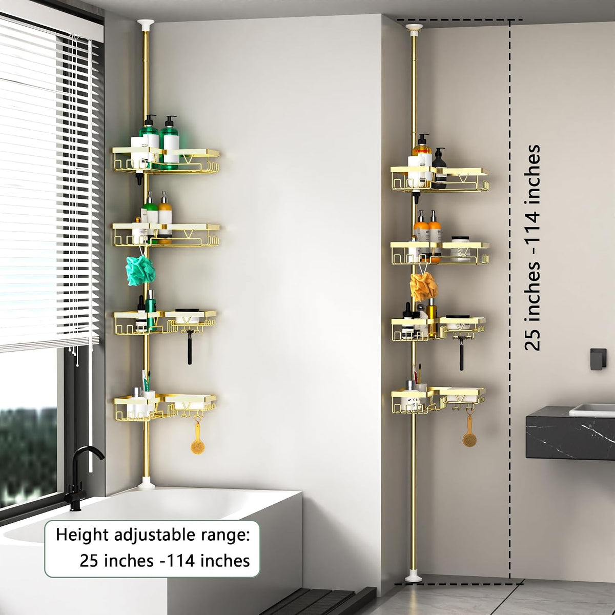 Corner Shower Caddy Tension Pole 4 Tier Shower Caddy Organizer Black