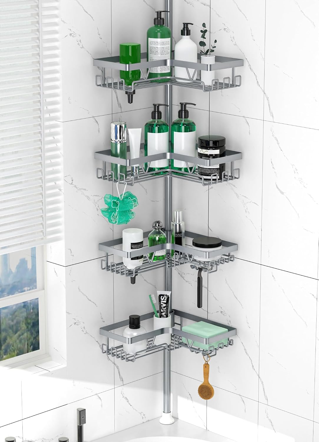 Corner Shower Caddy Tension Pole 4 Tier Shower Caddy Organizer Black