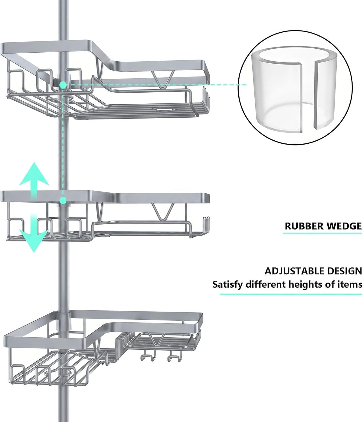 Corner Shower Caddy Tension Pole 4 Tier Shower Caddy Organizer Black