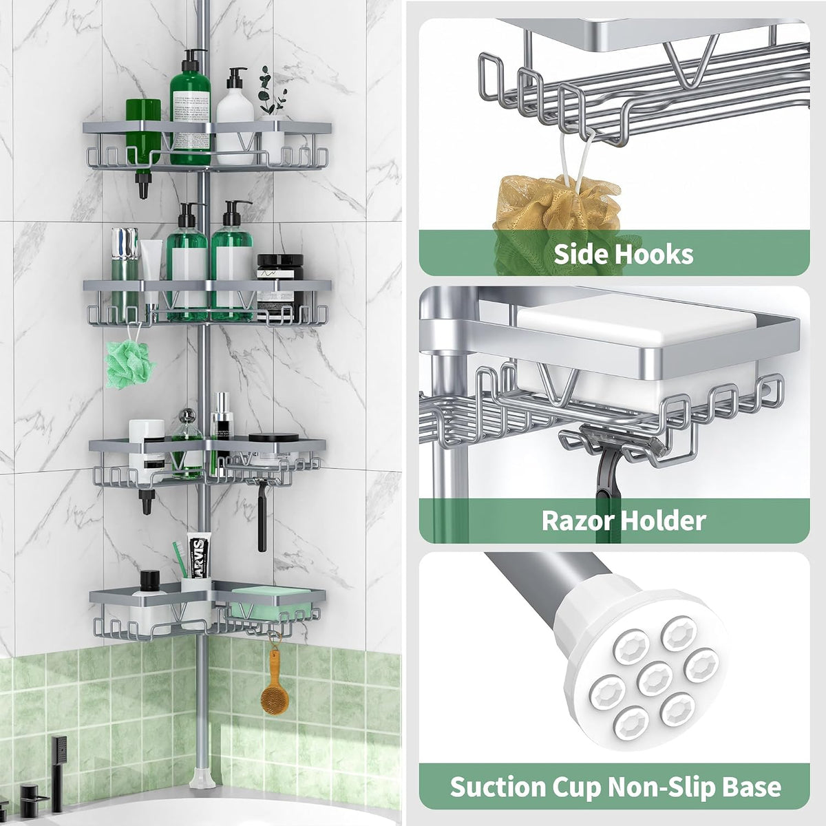 Corner Shower Caddy Tension Pole 4 Tier Shower Caddy Organizer Black