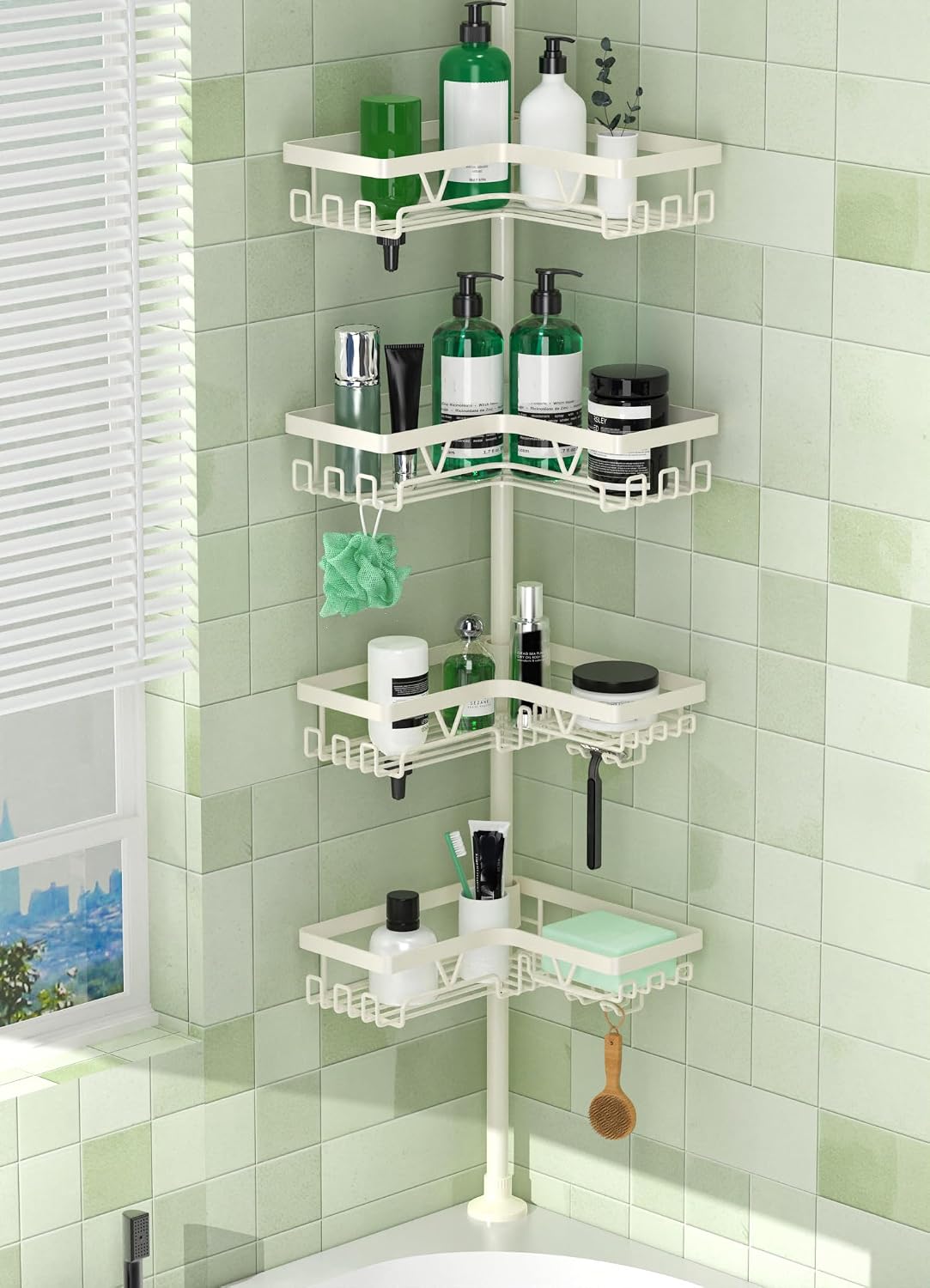 Corner Shower Caddy Tension Pole 4 Tier Shower Caddy Organizer Black
