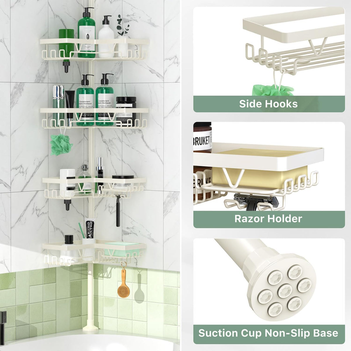 Corner Shower Caddy Tension Pole 4 Tier Shower Caddy Organizer Black