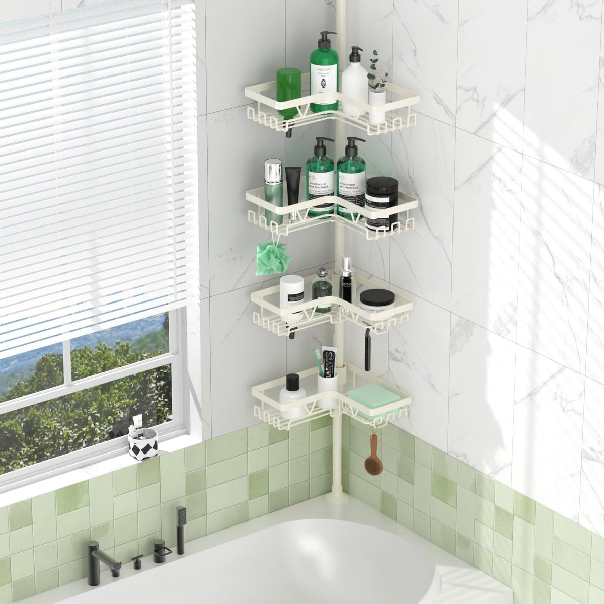 Corner Shower Caddy Tension Pole 4 Tier Shower Caddy Organizer Black