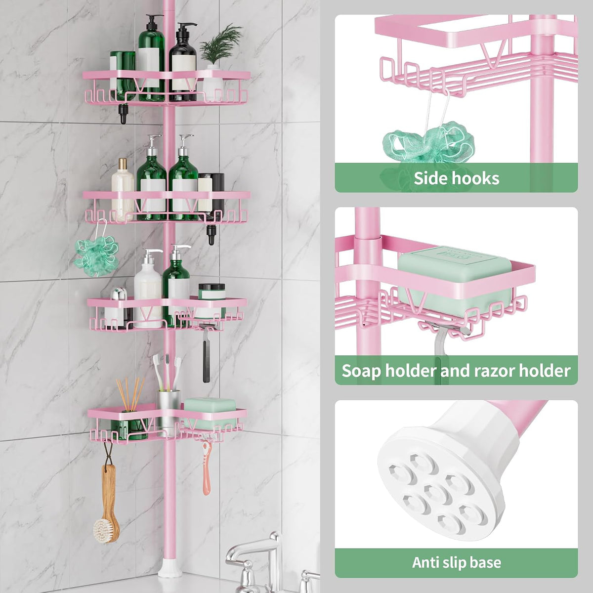 Corner Shower Caddy Tension Pole 4 Tier Shower Caddy Organizer Black