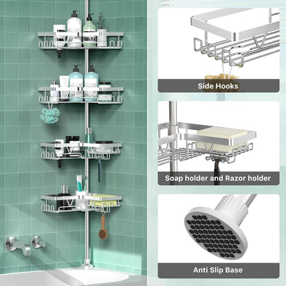 Corner Shower Caddy Tension Pole 4 Tier Shower Caddy Organizer Black