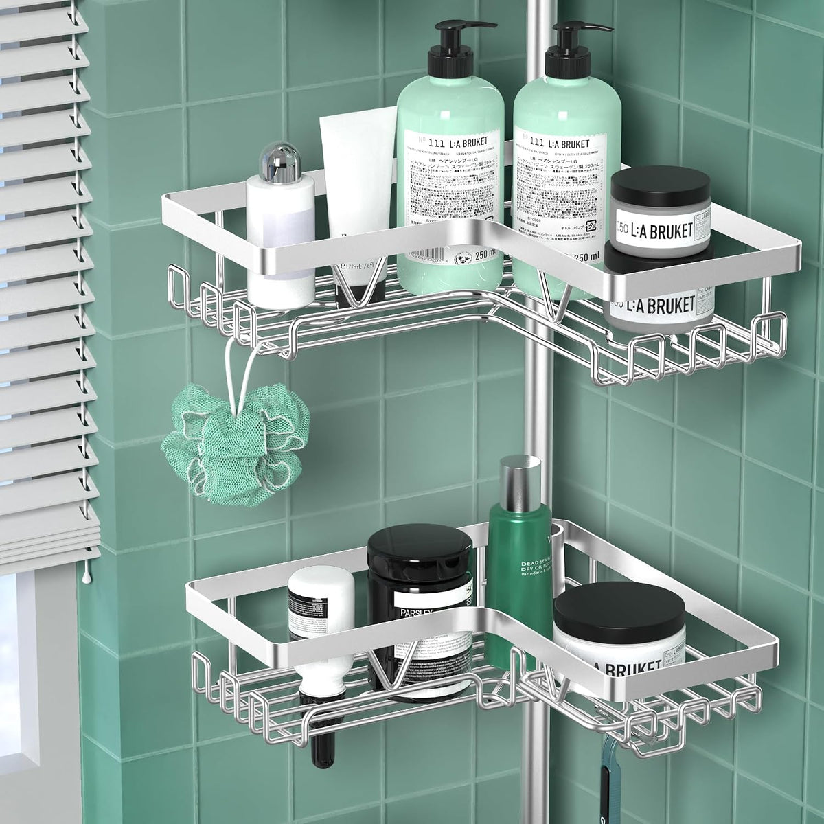 Corner Shower Caddy Tension Pole 4 Tier Shower Caddy Organizer Black