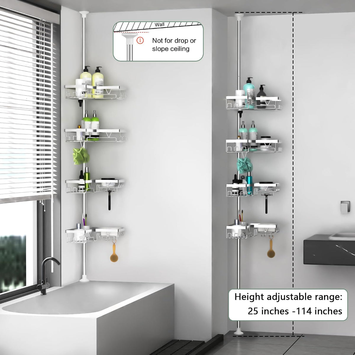 Corner Shower Caddy Tension Pole 4 Tier Shower Caddy Organizer Black