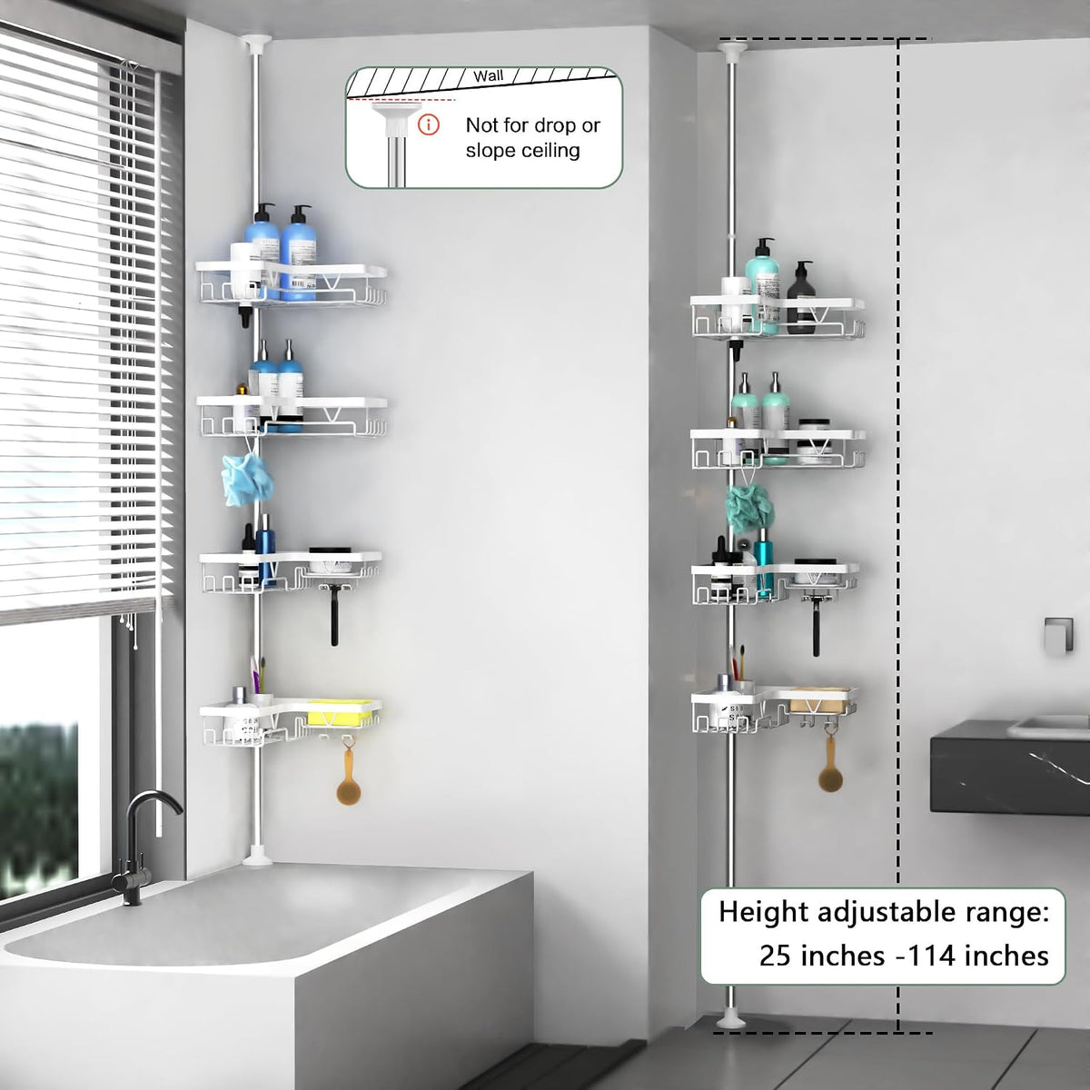Corner Shower Caddy Tension Pole 4 Tier Shower Caddy Organizer Black