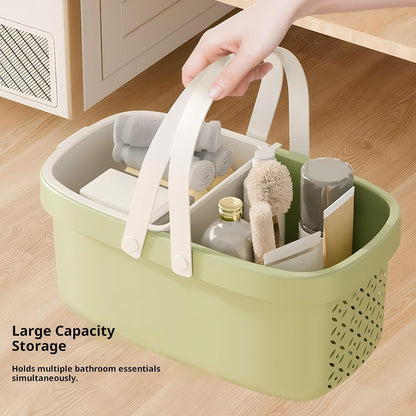Plastic Organizer Storage Basket with Handles Portable Large Capacity Shower Caddy Basket with Drainage Holes for Bathroom Living Room College Dorm Room (Green)