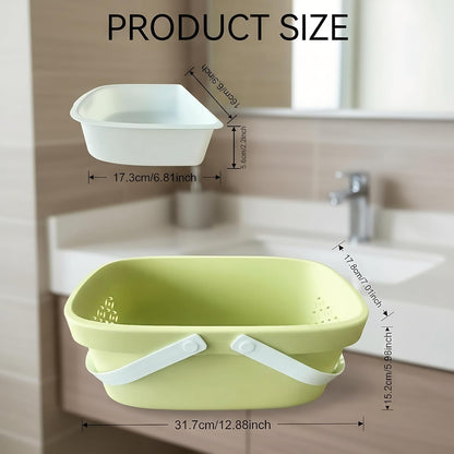 Plastic Organizer Storage Basket with Handles Portable Large Capacity Shower Caddy Basket with Drainage Holes for Bathroom Living Room College Dorm Room (Green)