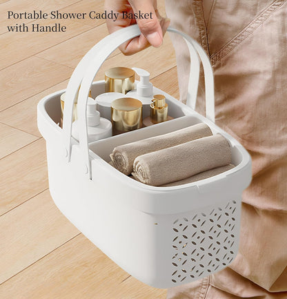 Plastic Organizer Storage Basket with Handles Portable Large Capacity Shower Caddy Basket with Drainage Holes for Bathroom Living Room College Dorm Room (Green)