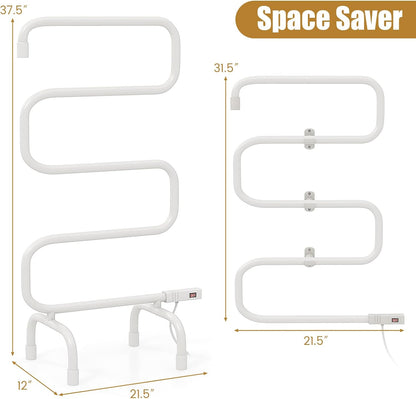 Heated Towel Warmer, Freestanding & Wall-Mounted 5-Bar Drying Rack with Built-in Switch, Overheat Protection & Constant Temperature Control, for Bathroom, Spa, White