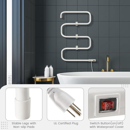 Heated Towel Warmer, Freestanding & Wall-Mounted 5-Bar Drying Rack with Built-in Switch, Overheat Protection & Constant Temperature Control, for Bathroom, Spa, White
