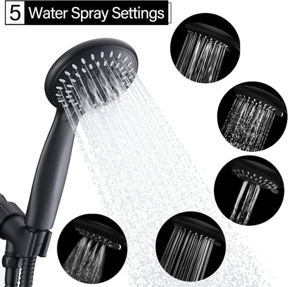Handheld Shower Head High Pressure 5-Settings with Hose, Chrome | Powerful Water Spray, Against Low Pressure Water Flow, 59 Inch Stainless Hose, Adjustable Mount
