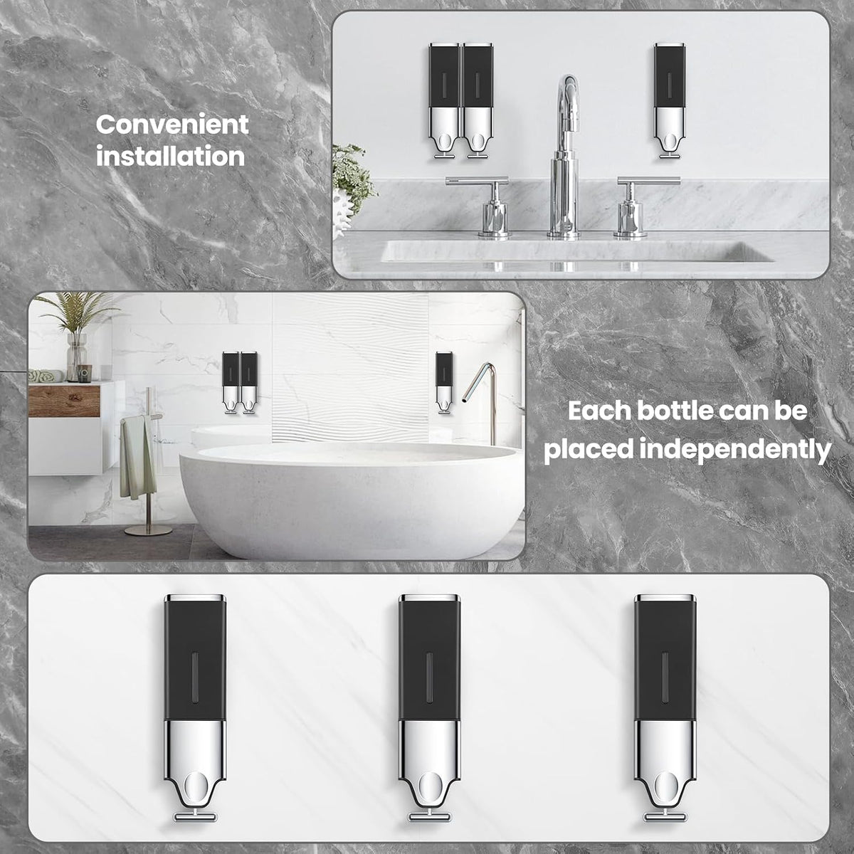 Shampoo and Conditioner Dispenser, Shower Soap Dispenser | Shower Dispenser 2 Chamber No Drill, Wall Mounted Refillable Bottles, Shower Accessories for Bathroom, RV&Hotel,18.6oz 2 in 1