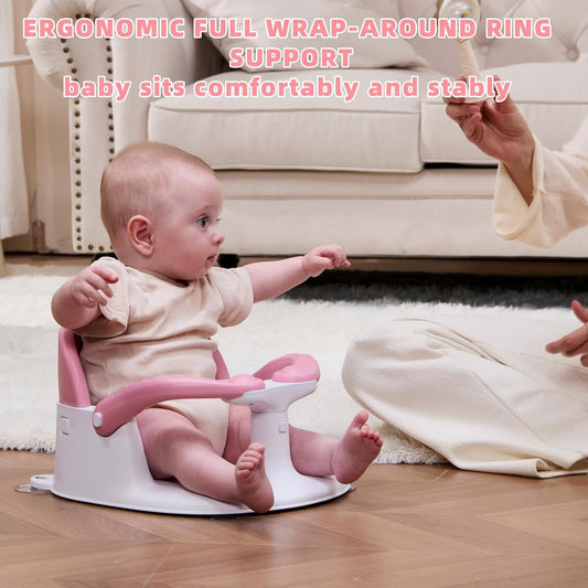 Baby Bath Seat for Babies 6 Months & Up Sitting Up,Infant Bath Seat with Temperature Alert+Open Backrest+on/Off Armrest,Toddler Bath seat Baby Bath Chair for Bathtub,Tub,Sink (Light Gray)