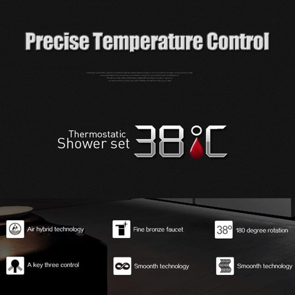 Thermostatic Shower Valve Trim Mixer Wall Mount Hot Cold Water Showering Faucet Temperature Control Valve for Bathroom, RV, 2-Handle