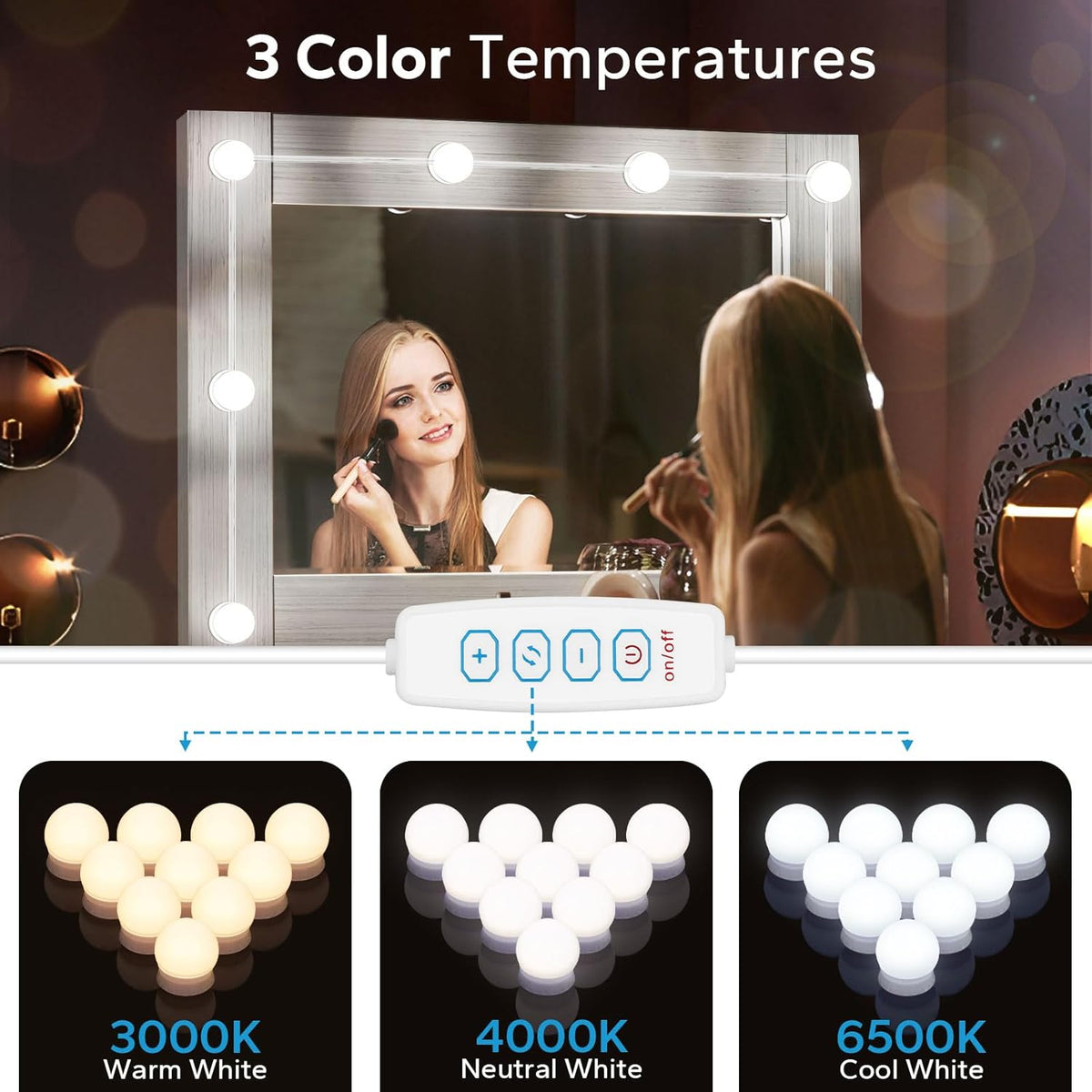 LED Vanity Lights For Mirror, Vanity Lights Stick on with 10 Dimmable Bulbs