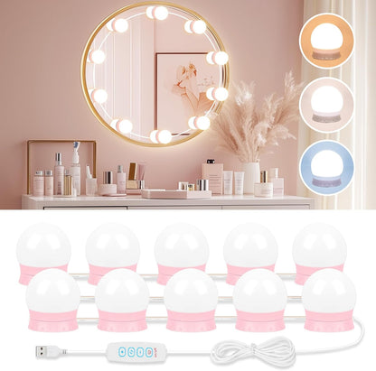 LED Vanity Lights For Mirror, Vanity Lights Stick on with 10 Dimmable Bulbs