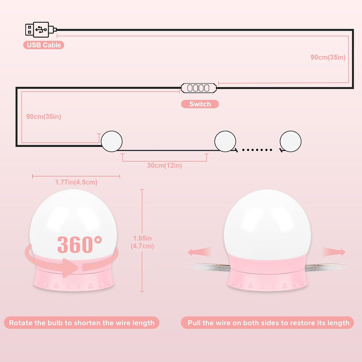 LED Vanity Lights For Mirror, Vanity Lights Stick on with 10 Dimmable Bulbs