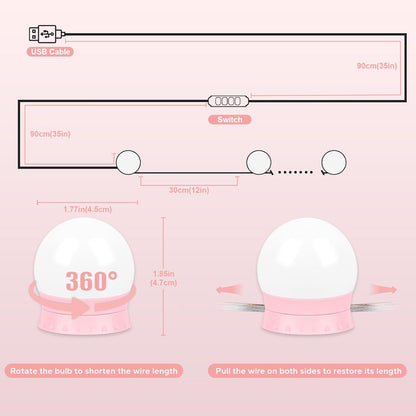 LED Vanity Lights For Mirror, Vanity Lights Stick on with 10 Dimmable Bulbs