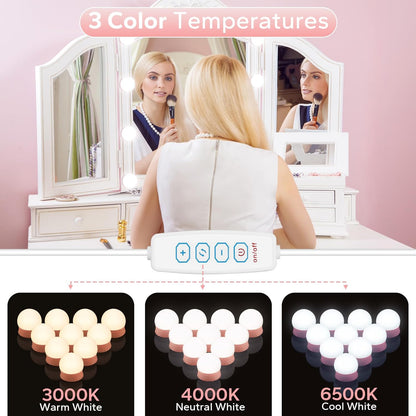 LED Vanity Lights For Mirror, Vanity Lights Stick on with 10 Dimmable Bulbs
