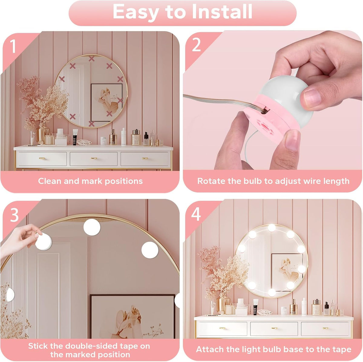 LED Vanity Lights For Mirror, Vanity Lights Stick on with 10 Dimmable Bulbs