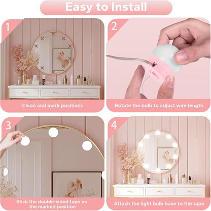 LED Vanity Lights For Mirror, Vanity Lights Stick on with 10 Dimmable Bulbs